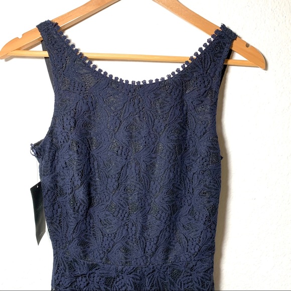 Zara Lace Open Back Sleeveless Midi Dress Navy Blue Small - Picture 4 of 6